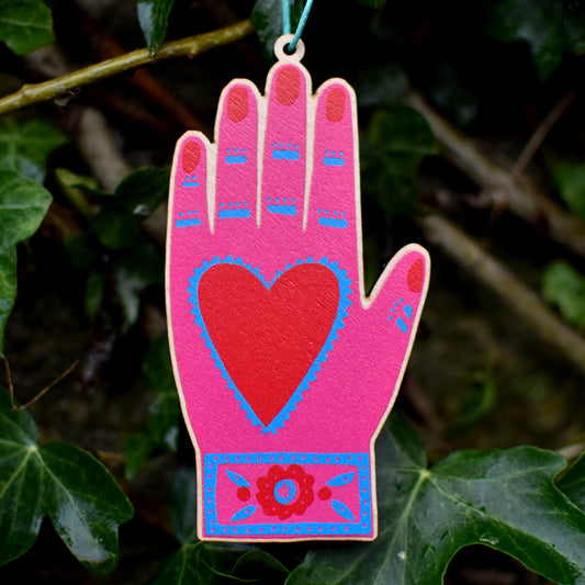 Heart In Hand Printed Wooden Decoration