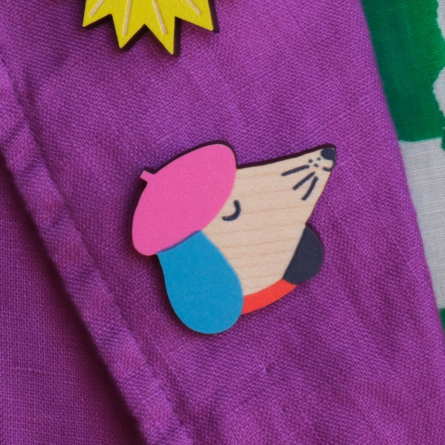 Dog Printed Wooden Pin Badge