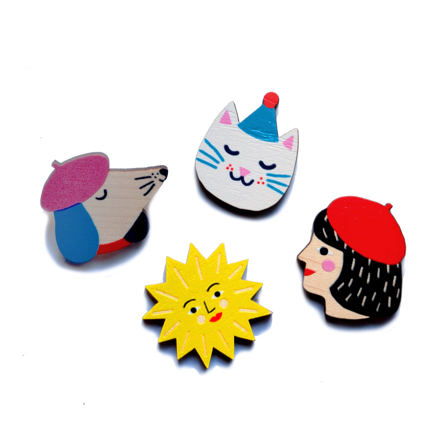 Dog Printed Wooden Pin Badge