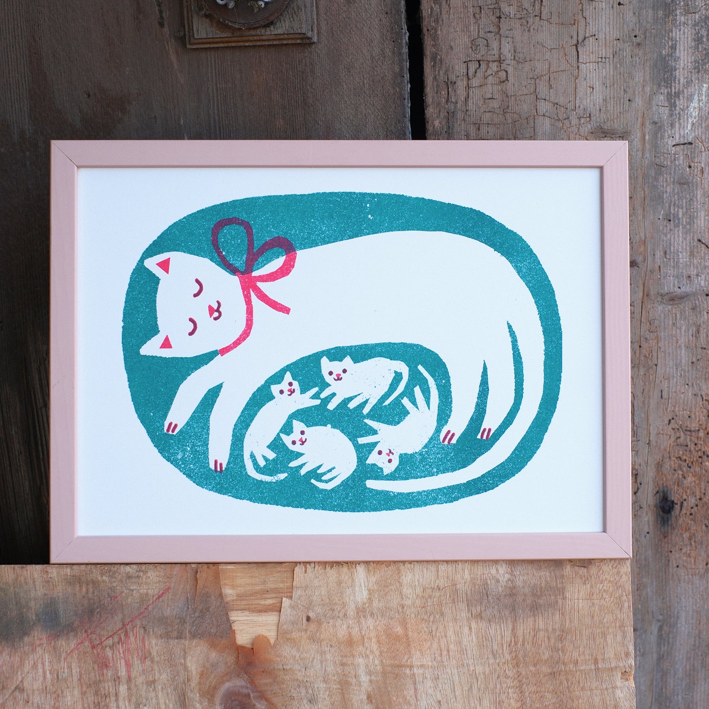 Cat & Kittens A4 Risograph Art Print