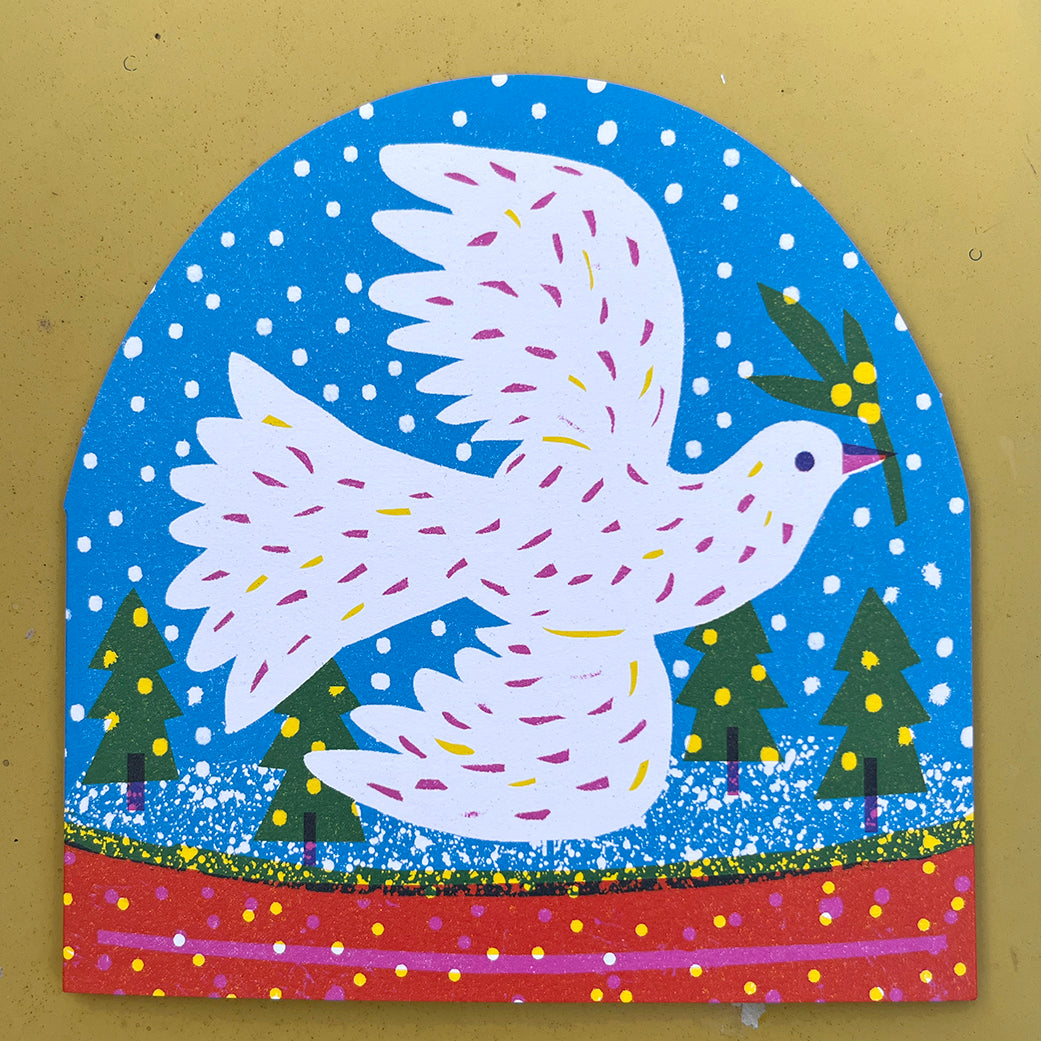 White Bird Large Snowglobe Card