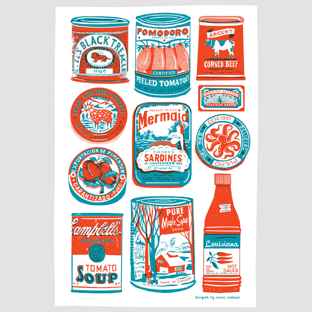 Tins Screen Printed Linen Union Tea Towel