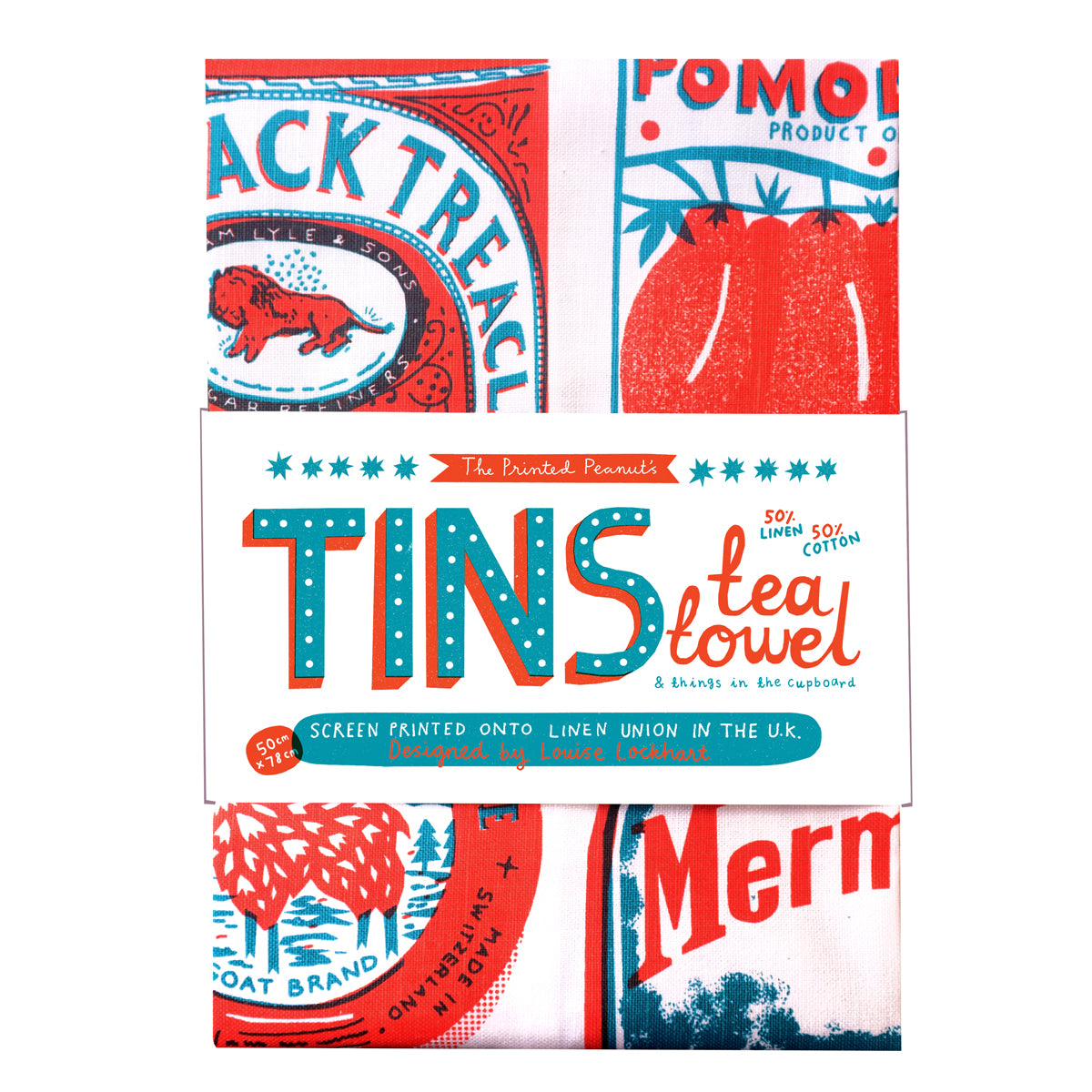 Tins Screen Printed Linen Union Tea Towel