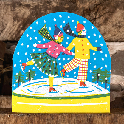 Ice Skaters Large Snowglobe Card