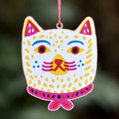 Cat Wearing Ribbon Printed Wooden Decoration