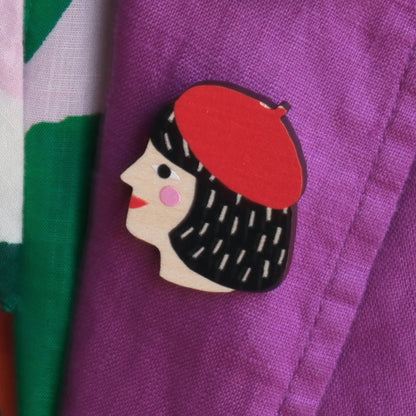 Girl Printed Wooden Pin Badge