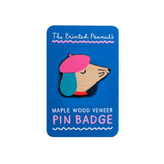 Dog Printed Wooden Pin Badge