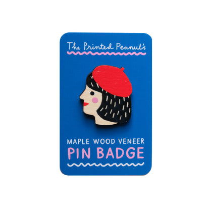 Girl Printed Wooden Pin Badge