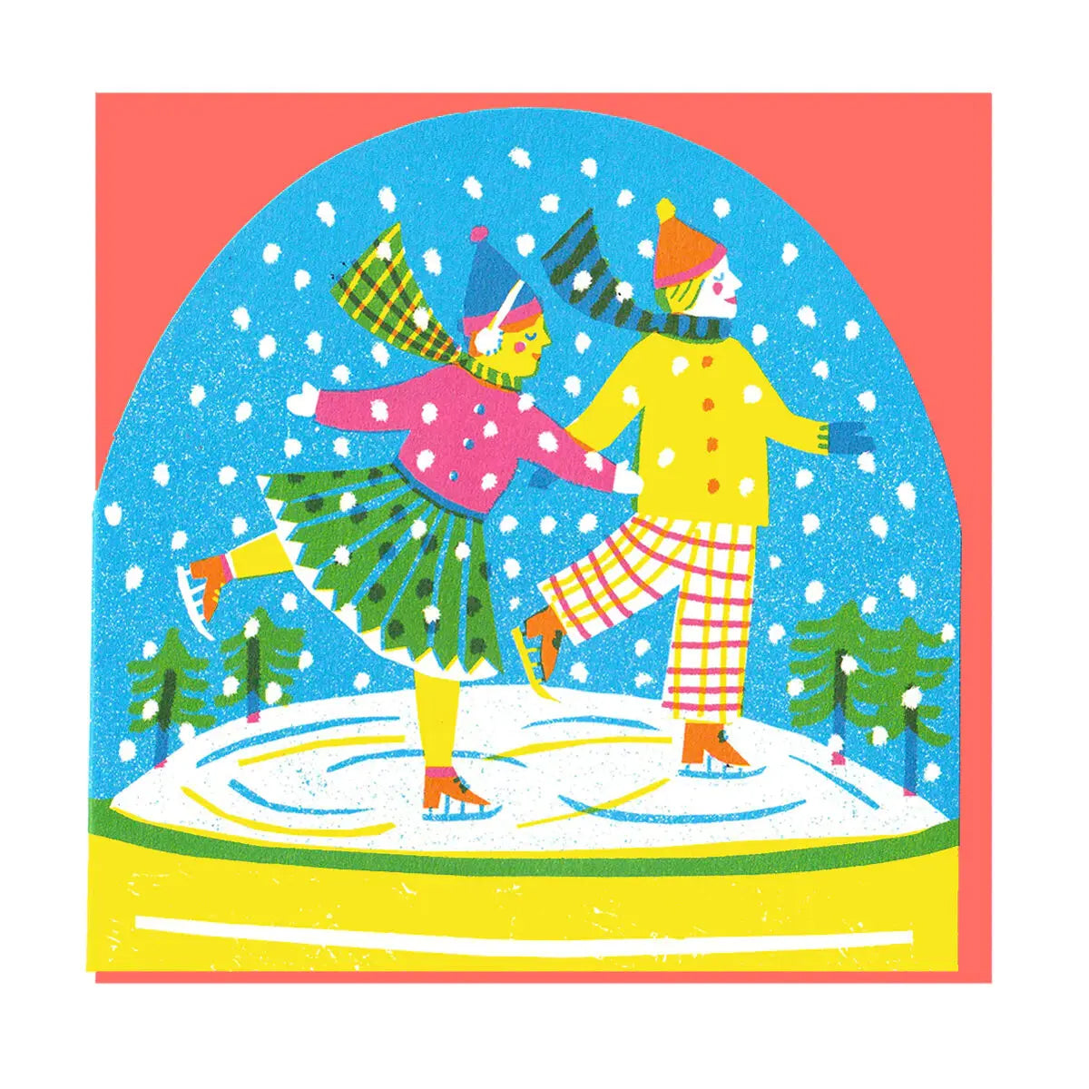 Ice Skaters Large Snowglobe Card