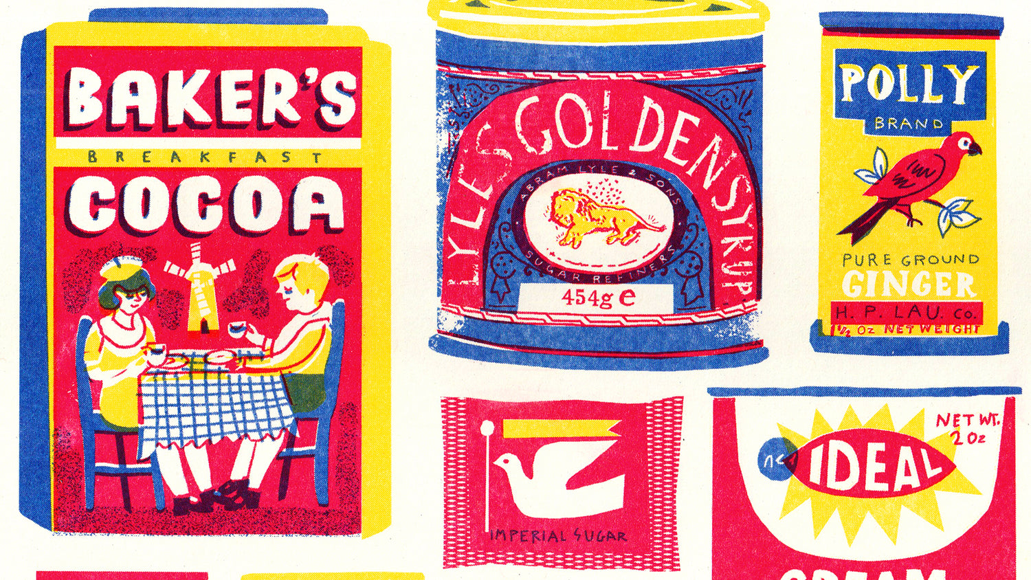 risograph illustration of baking items by louise lockhart