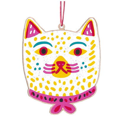 Cat Wearing Ribbon Printed Wooden Decoration