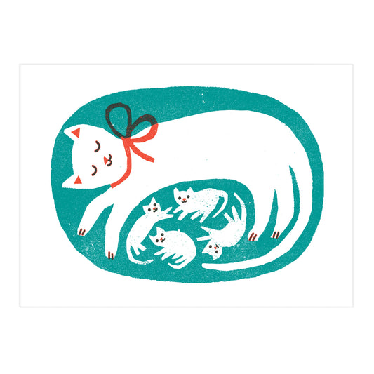 Cat & Kittens A4 Risograph Art Print