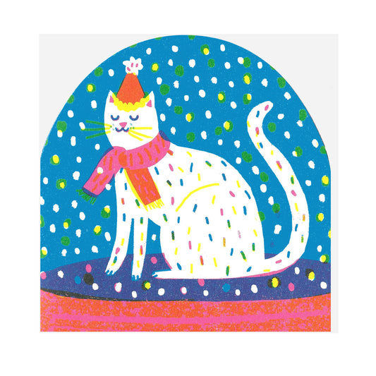 Winter Party Cat Large Snowglobe Card