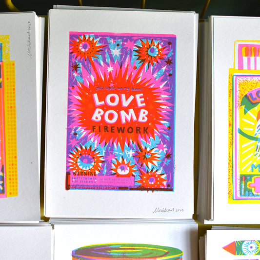 Love Bomb A4  Risograph Art Print