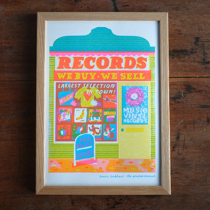 Record Shop A4 Risograph Art Print