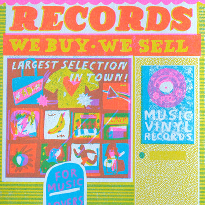 Record Shop A4 Risograph Art Print