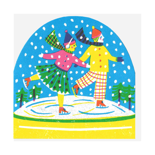 Ice Skaters Large Snowglobe Card