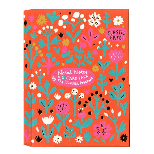Red Floral Notes, 6 Card Pack