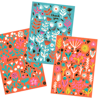 Red Floral Notes, 6 Card Pack