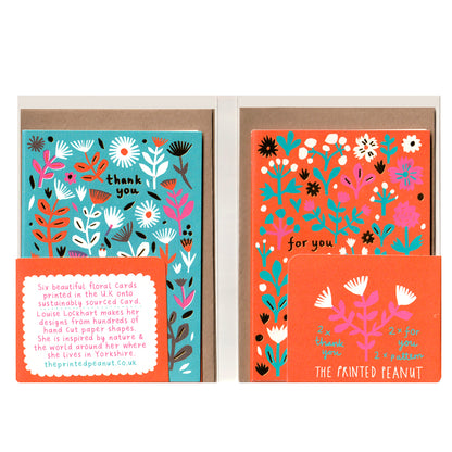 Red Floral Notes, 6 Card Pack