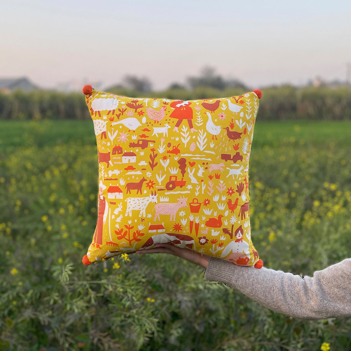 Farm Life Pom Pom Cushion Cover