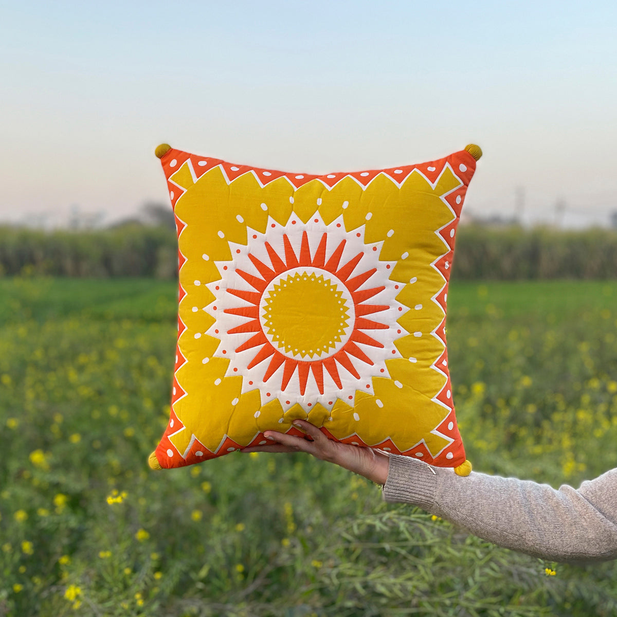 Indian Summer Pom Pom Cushion Cover – theprintedpeanut